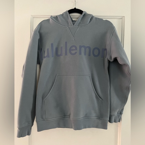 lululemon athletica Tops - Lululemon Hoodie | Light Blue w/ Blue Lettering | Size 4